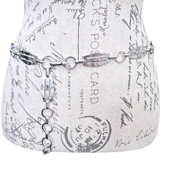 Shiny Silver Chain Belt Up to 35" BOHO Coastal Preppy Nautical Dressy Office - Picture 2 of 8